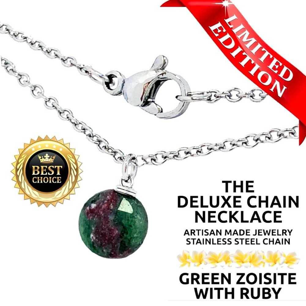 ISLAND SUNSET ARTISAN Deluxe Necklace Necklace Stainless Steel ZOISITE W/RUBY